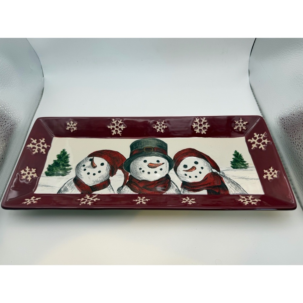 St Nicholas Square Yuletide Snowman Rectangular Serving Platter Christmas